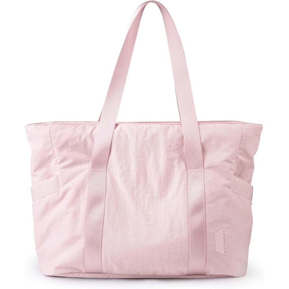 Women Pink Shoulder Tote Bag With Top Handle with Yoga Mat Buckle for Gym